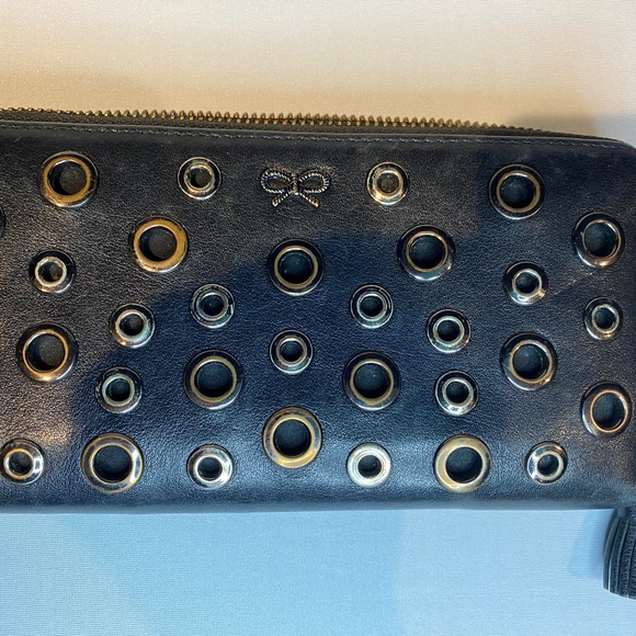 Anya Hindmarch Gunmetal Hardware Eyelet Wallet in Black Leather - Picture 1 of 12